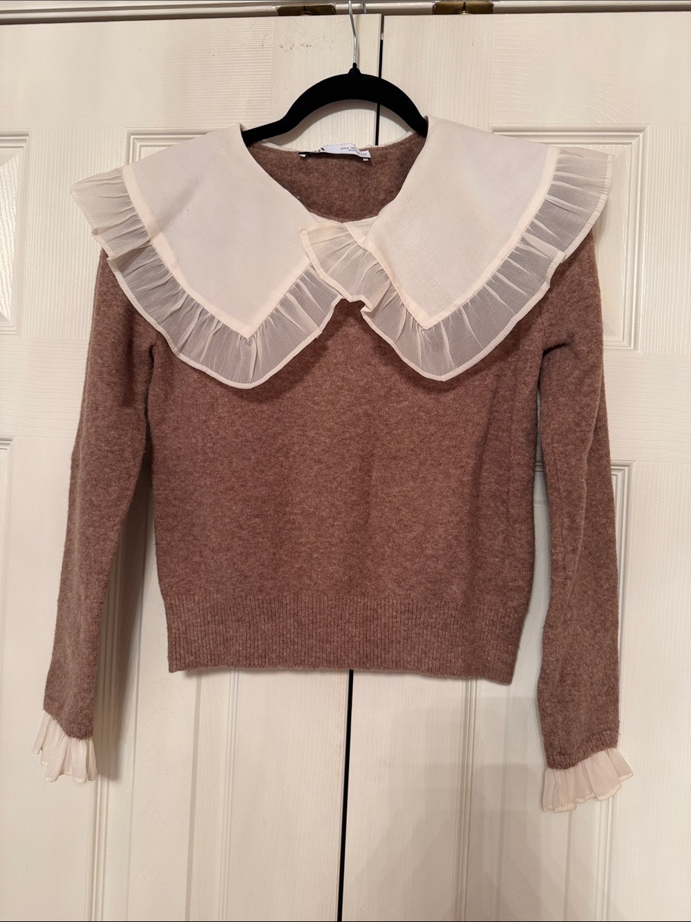 Zara Brown Sweater with Cream Peter Pan Collar